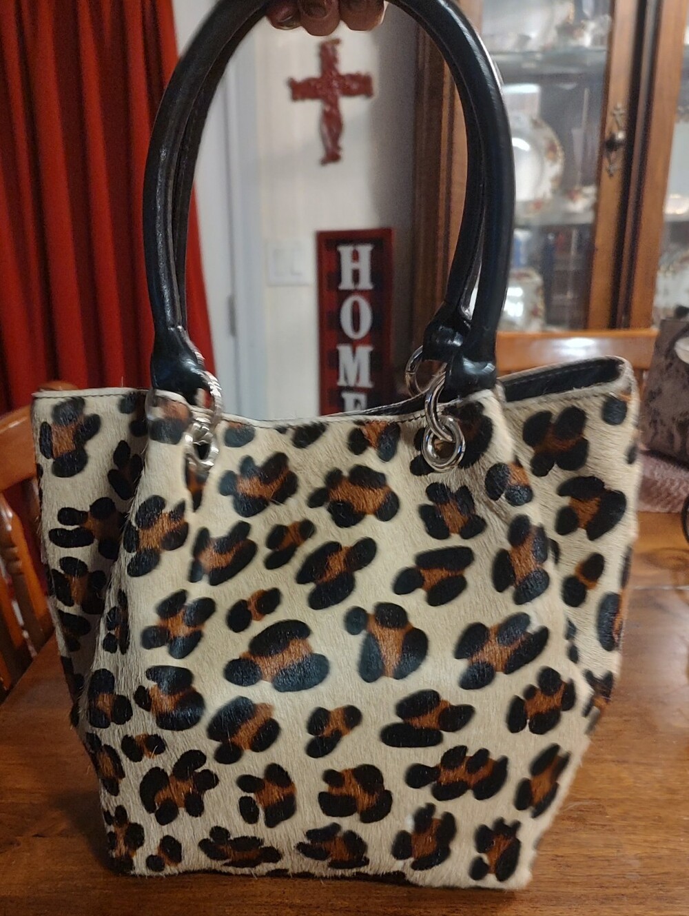 Maurizio Taiuti Leopard Print Haircalf Bucket Satchel